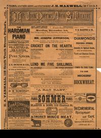Playbill for the Arch Street Theatre from December 1, 1884